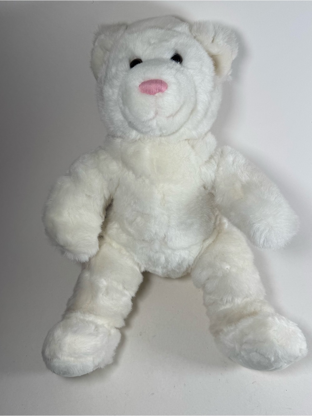 Build A Bear Plush White Bear Pink Nose 15" Stuffed Animal Toy Lil Cub